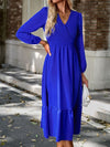 V-neck elegant dress with solid color