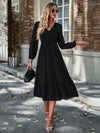 V-neck elegant dress with solid color