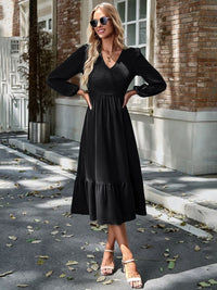 V-neck elegant dress with solid color