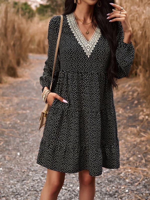 Floral Print Casual V-Neck Long-Sleeved Dress