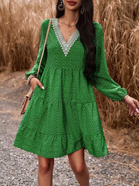 Floral Print Casual V-Neck Long-Sleeved Dress