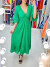 New women's fashion V-neck bell sleeves large swing cotton leprosy dress