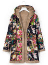 New women's cotton and linen printed hooded sweater warm plush jacket