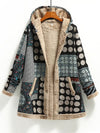 New women's cotton and linen printed hooded sweater warm plush jacket