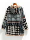 New women's cotton and linen printed hooded sweater warm plush jacket