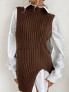 Women's Slit Solid Color Mid-Length Vest Sweater