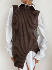 Women's Slit Solid Color Mid-Length Vest Sweater