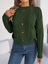 New casual solid color button twist long-sleeved pullover sweater