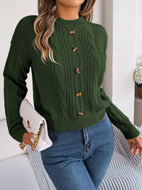 New casual solid color button twist long-sleeved pullover sweater