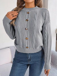 New casual solid color button twist long-sleeved pullover sweater