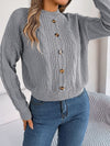 New casual solid color button twist long-sleeved pullover sweater