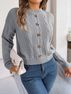 New casual solid color button twist long-sleeved pullover sweater