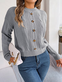 New casual solid color button twist long-sleeved pullover sweater