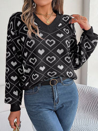 New sweet contrasting color heart lantern sleeve pullover sweater