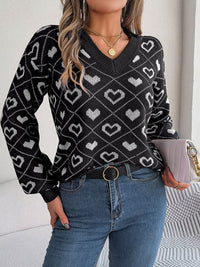 New sweet contrasting color heart lantern sleeve pullover sweater