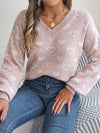 New sweet contrasting color heart lantern sleeve pullover sweater