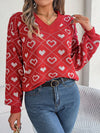 New sweet contrasting color heart lantern sleeve pullover sweater