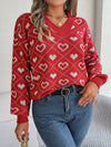 New sweet contrasting color heart lantern sleeve pullover sweater