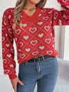 New sweet contrasting color heart lantern sleeve pullover sweater