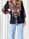 New elegant printed V-neck long-sleeved single-breasted shirt