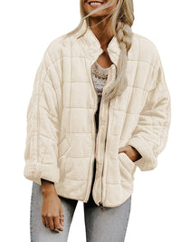 Solid color stand collar cotton jacket with loose pockets and long sleeves