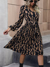 New Elegant Printed Long Sleeve Dress Mid-Length