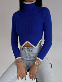 Women's turtleneck short sweater with irregular hem