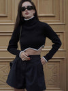 Women's turtleneck short sweater with irregular hem