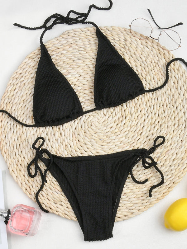 New bikini solid color suit split strap sexy three-point swimsuit