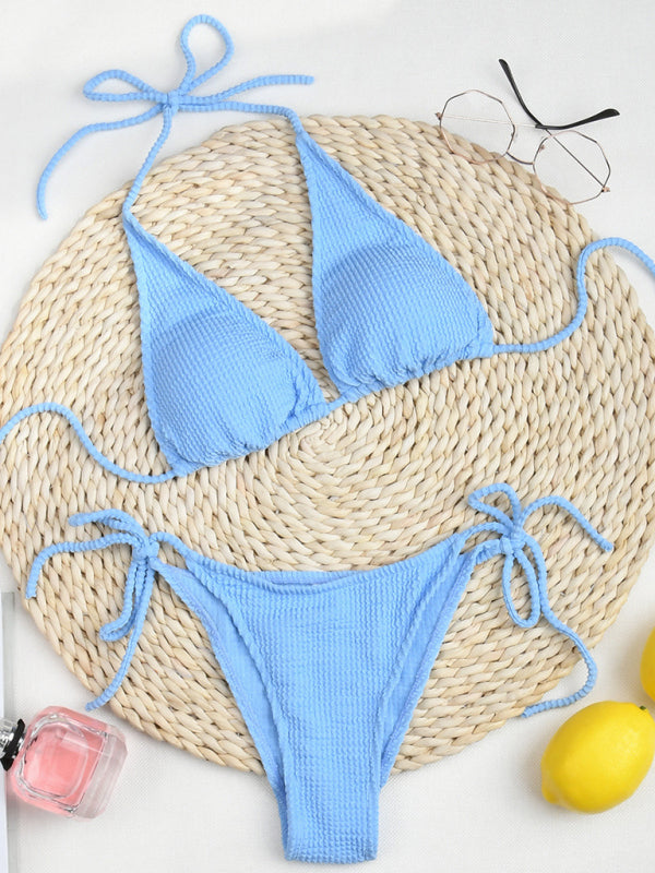 New bikini solid color suit split strap sexy three-point swimsuit