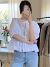 Women's Tie Puff Sleeve Waist Shirt blouse