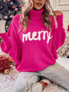 Women's turtleneck loose bat sleeves letter sweater