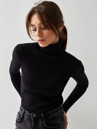 Women's slim high collar long sleeve pullover sweater