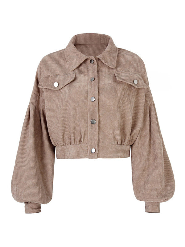 Corduroy Jacket Lantern Sleeve Single Breasted Short Jacket Women