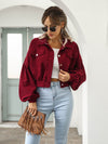 Corduroy Jacket Lantern Sleeve Single Breasted Short Jacket Women