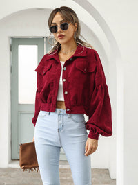 Corduroy Jacket Lantern Sleeve Single Breasted Short Jacket Women