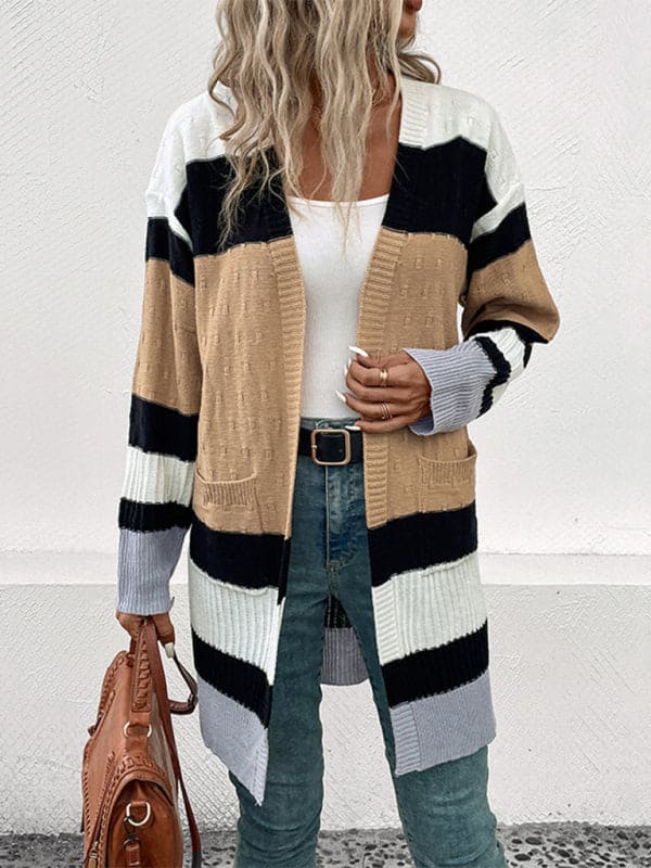 New long sleeve contrast color cardigan sweater