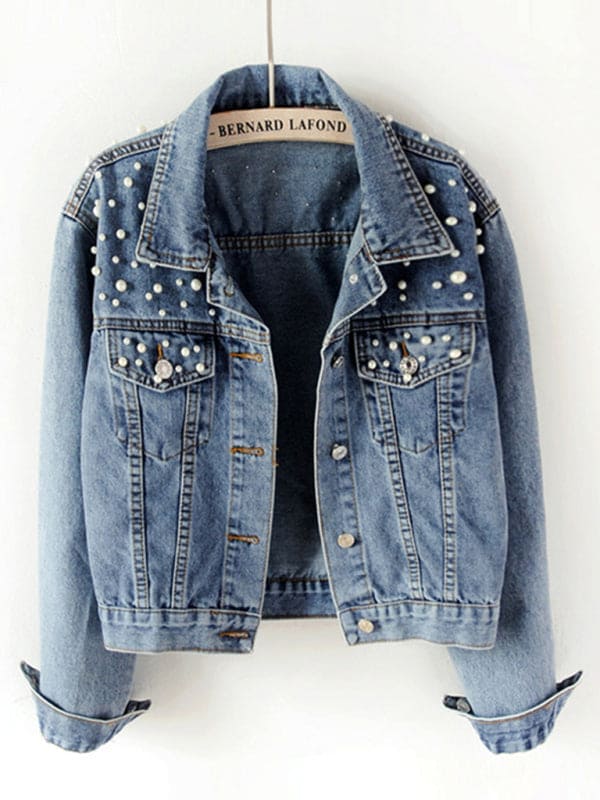 Women's heavy beaded loose denim jacket