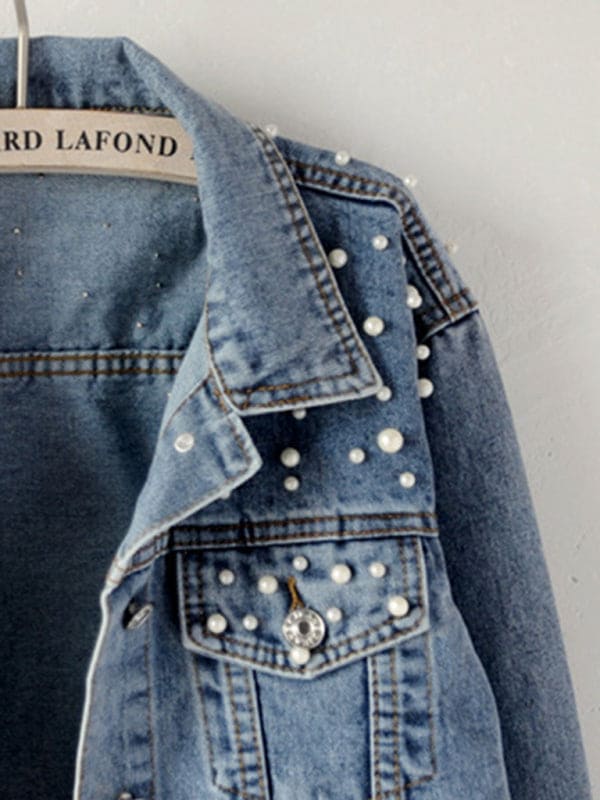 Women's heavy beaded loose denim jacket