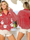 Women's corduroy sequined jacket top baseball uniform