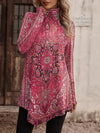 High collar bohemian print casual long sleeve T-shirt