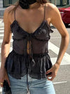 Women's new trendy translucent layered ruffled strappy camisole