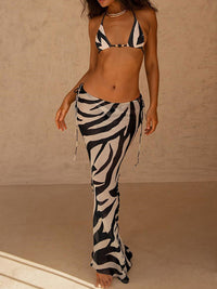 Women's new printed sexy bikini strappy skirt casual suit