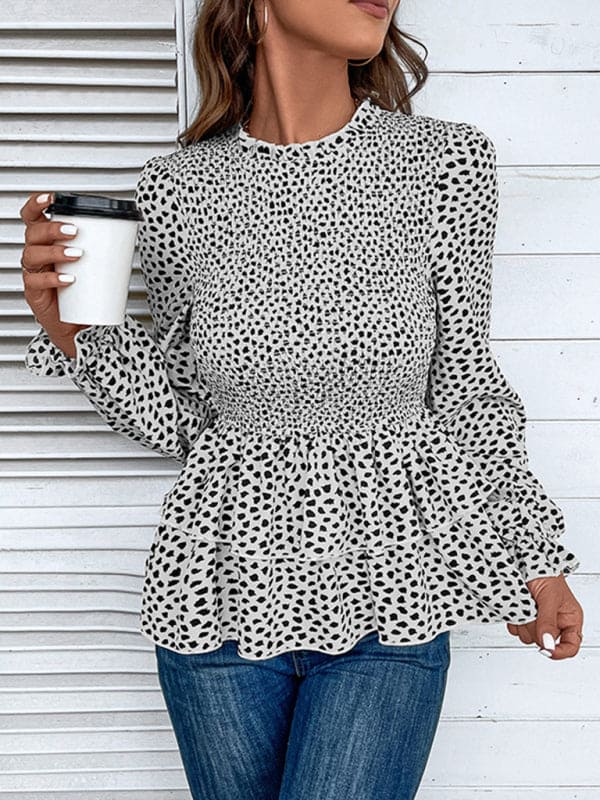 New women's mid-collar printed long-sleeved shirt