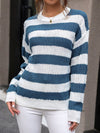 Women's new round neck long sleeve striped sweater