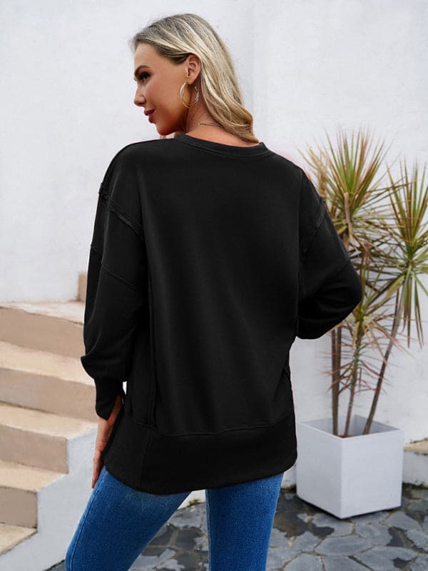 Women's new style casual long-sleeved round neck solid color sweatshirt