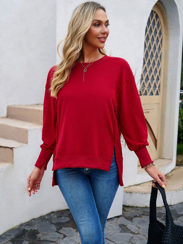 Women's new style casual long-sleeved round neck solid color sweatshirt