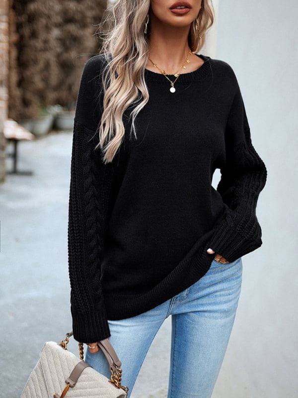 Women's new casual round neck long sleeve knitted sweater