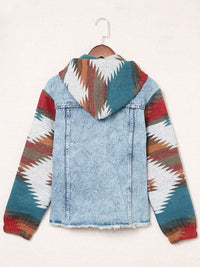 Women's western style denim patchwork hooded jacket