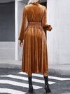 Women's elegant commuting V-neck pleated high-waisted long dress